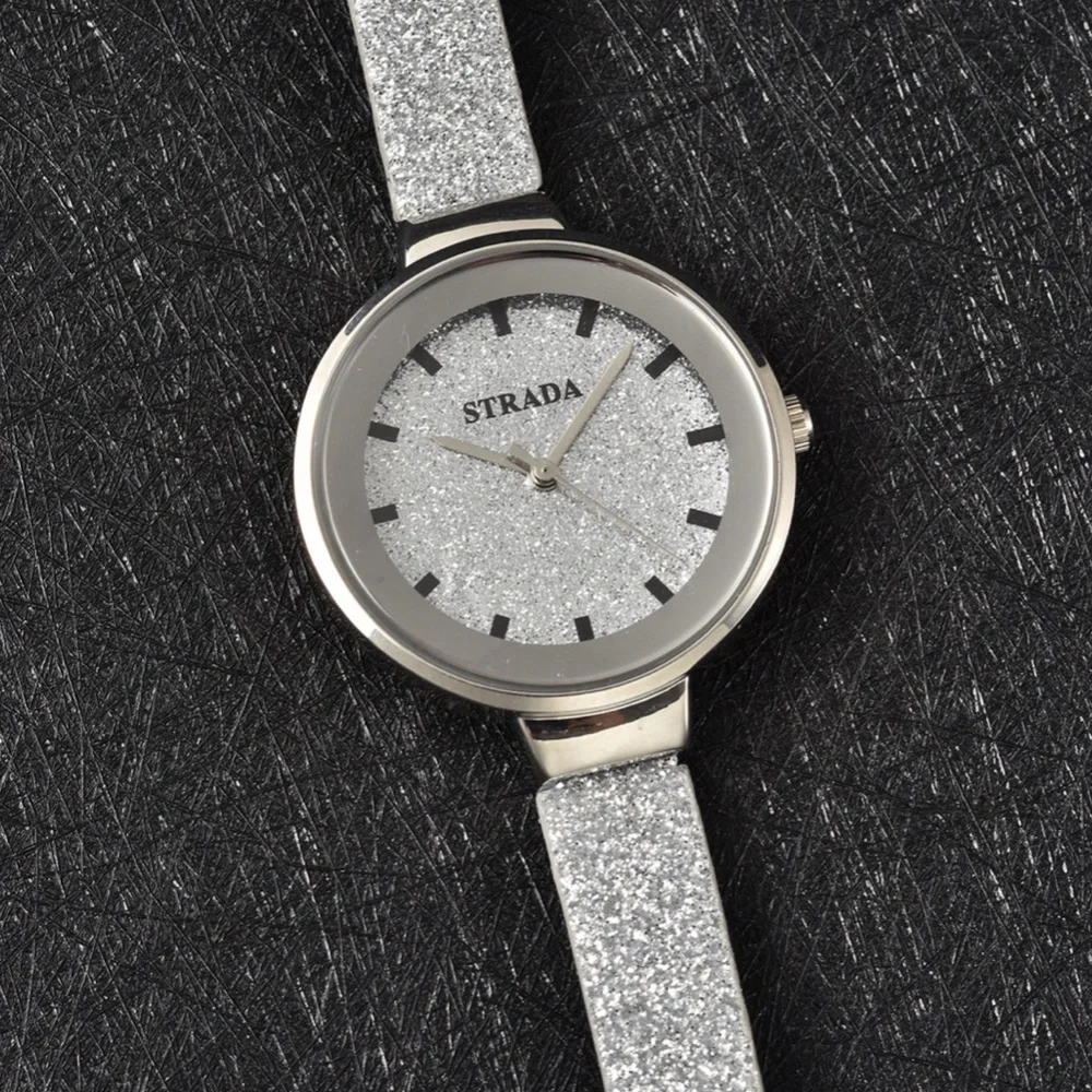 Silver Stardust Watch with Faux Leather Strap